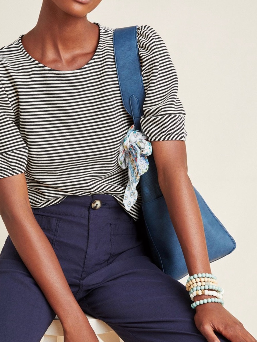 Anthropologie Dolan Black & White Striped Puff-Sleeve Top